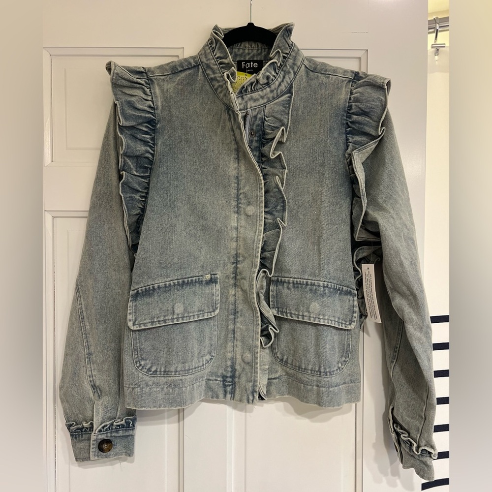 NWT Fate Ruffle Denim Jacket - Picture 2 of 8